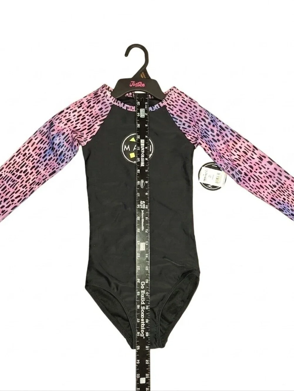 Maui and Sons Girls Long Sleeve One-Piece Swimsuit Black Pink XS 4/5 NWT